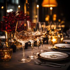 Poster - Elegant wine glasses on a candlelit table