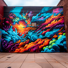 Canvas Print - Vibrant street graffiti on a brick wall.