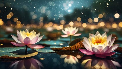 Wall Mural - lotus or waterlily flower with bokeh background