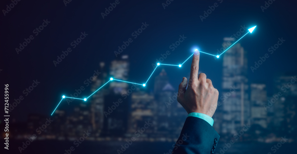 businessman drawing up arrow in Growth business strategy concept ...