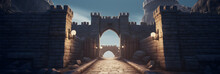 Entrance To The Kingdom, Or Gated City. Medieval Gate Or Checkpoint. Hand Edited Generative