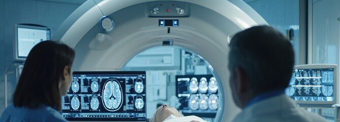 Doctor and Radiologist Analyzing Results on Computer Screen Generative AI