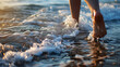 © HappyKris - Walking Barefoot in Sea Foam with Sunlight Reflection on Water