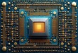 a computer motherboard with processor chips illustration illustration - color blue and gold