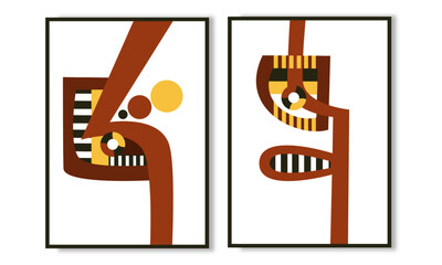 Wall Mural - Set of two pieces abstract mid century modern wall art collection.  Wall print set, wall decoration for home.