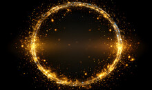 Gold Circle Frame With Sparkling Light, Glitter Particle And Star Light Effect. Golden Shimmer Ring Round Border With Shining Light, Png Transparent 