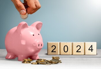 Sticker - Happy 2024 New Year with pink piggy bank