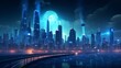 futuristic cyberpunk neon cityscape at night - 3d illustration of a retro future urban scene with vibrant lights - sci-fi background wallpaper