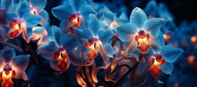 Glowing Blue Orchids On A Dark Background