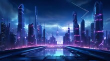 Futuristic Cyberpunk Neon Cityscape At Night - 3d Illustration Of A Retro Future Urban Scene With Vibrant Lights - Sci-fi Background Wallpaper