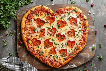 Wall Mural - Valentine's day heart shaped pizza. Romantic meal