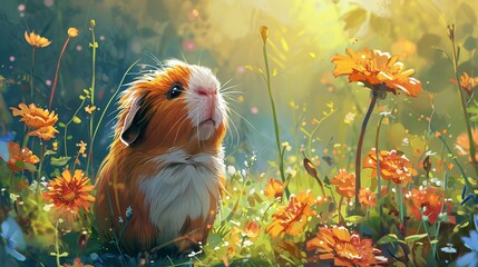 Portrait of a guinea pig outdoors