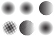 © Vector Vista - Halftone effect design. Set of Abstract dotted circles, round halftones geometric dots on white background. Dotted, spots effect,  halftone Illustration.