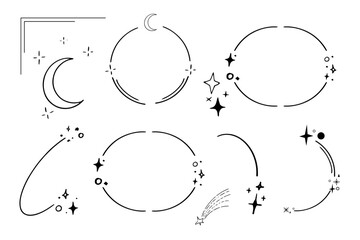 Wall Mural - set star sparkle silhouette celestial line frames abstract shape borders isolated on white backgroun