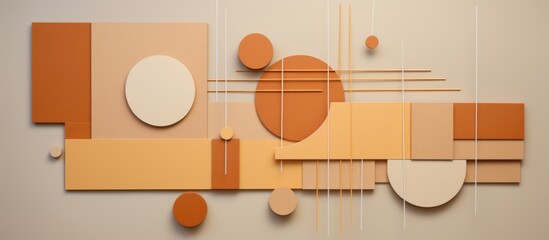 Poster - Geometric shapes and lines in beige and brown colors atop abstract colored paper for a minimal cut style composition.