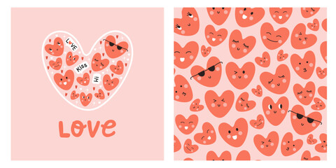 Wall Mural - Valentine`s Day seamless pattern  with heart. Vector illustrations