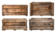 Set Of Old Weathered Wooden Crate Boxes, Cut Out