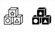 Building blocks line icon set. Outline symbol of toys and construction. Editable stroke flat on white background