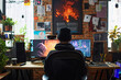 © Davivd - A young developer coding an indie game in a cozy workspace
