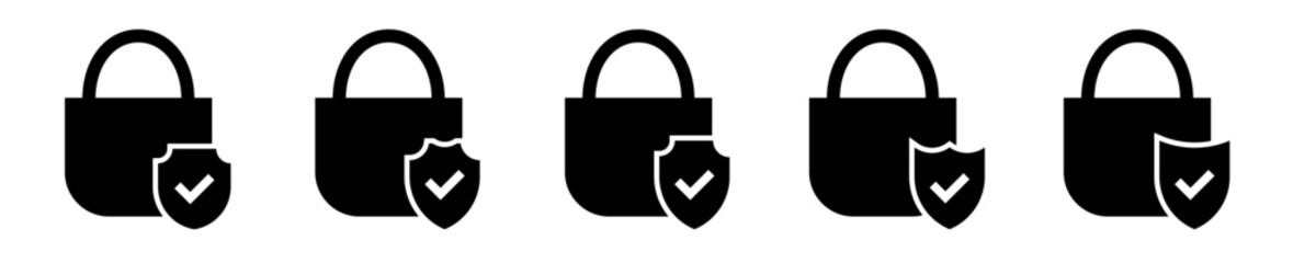 Poster - Padlock check mark and shield icon solid. Locker tick protection icon.