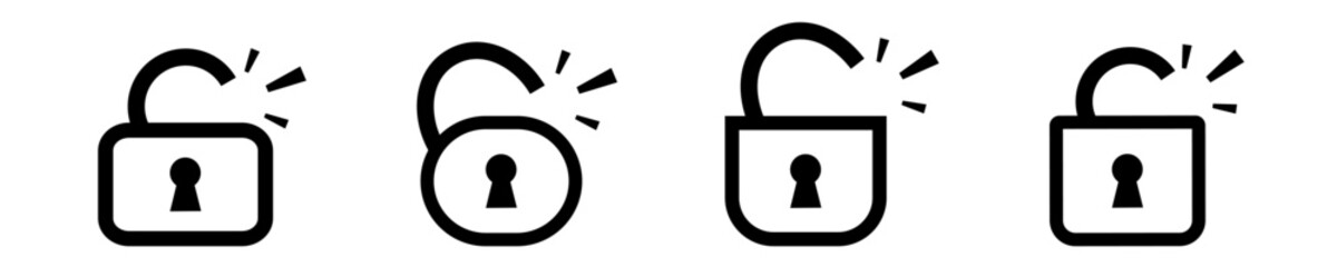 Poster - Open unlock lock padlock line minimalistic icon. Access password unsecured symbol
