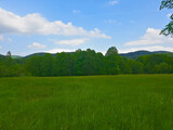 Fototapeta  - A mountain clearing against the background of the Beskid Niski mountains