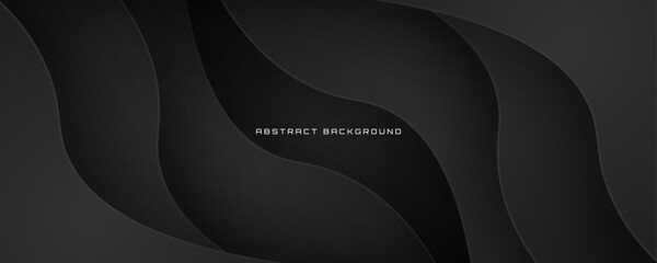 3D black geometric abstract background overlap layer on dark space with waves shape decoration. Minimalist modern graphic design element cutout style concept for banner, flyer, card, or brochure cover