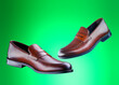 Brown men's shoes on split background