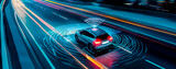 Fototapeta  - Blurred motion. Concept of autonomous or electric vehicles. Innovation in car driving.