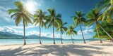 Fototapeta Las - palm trees on the beach of the Cote d'Azur blue sky Generative AI