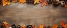 Autumn Leaf On Old Grunge Wood Deck, Copy Place For Inscription, Top View, Tablet For Text,