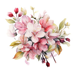 Wall Mural - Watercolor Spring flowers isolated on transparent background. PNG file, cut out