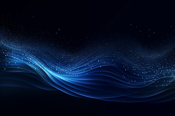 abstract dots blue waves on black background, digital ocean of datas in digital network