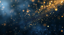 Golden Shiny Abstract Background With Blurred Emerald Lights Sprinkles, Bokeh. Night, Dark, Party Horizontal Panorama, Abstract Background With Dark Blue And Gold Particle, Ai Generated Image