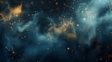 Bokeh Background With Shiny Golden Lights And Blurred Effect,  Abstract Background With Dark Blue And Gold Particle, Ai Generated Image