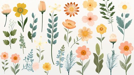 Wall Mural - collection of vector watercolor spring wild flowers