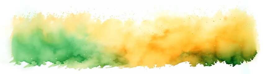 Poster - Abstract  green yellow color painting banner panorama long - watercolor splashes or stain, isolated on white background