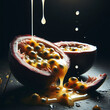 Passion fruit on black background. Passion fruit is one of the most popular tropical fruits.