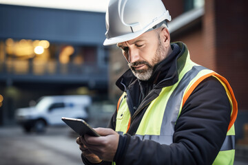 engineer using tablet at construction site