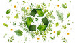 Recycle sign with green leaves. Biodegradable recyclable plastic free package icon. Bio recyclable degradable label logo template Copy space