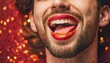 homem batom lábios com glitter, conceito erótico