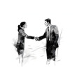 Corporate negotiation with two people shaking hands isolated on white background, sketch, png
