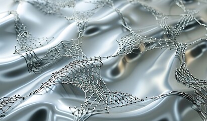 Poster - An intricate network of silver threads intertwined with a shiny metal surface.