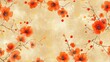  a painting of a bunch of red flowers on a beige background with a red dot in the middle of the picture.