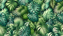 A Tropical Botanical Scene, Abundant In Various Shades Of Green, Featuring A Diverse Array Of Foliage And Flowers, With A Special Focus On The Iconic Monstera Plant. Nature Wallpaper Background