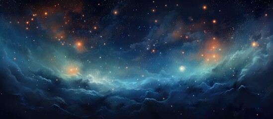 Poster - Cosmic-themed background with stars, constellations, galaxies, and celestial formations.