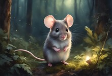 AI Generated Illustration Of A Curious Mouse Playing With A String Toy In The Forest