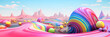 The surreal background of sweet candies is unusual and colorful.