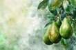 Watercolor avocado on light bright background. Concept of healthy food, diet