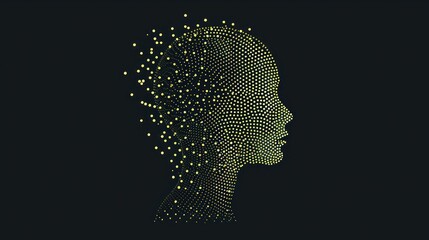 Wall Mural -  a woman's head with a lot of dots in the shape of a woman's head on a black background.